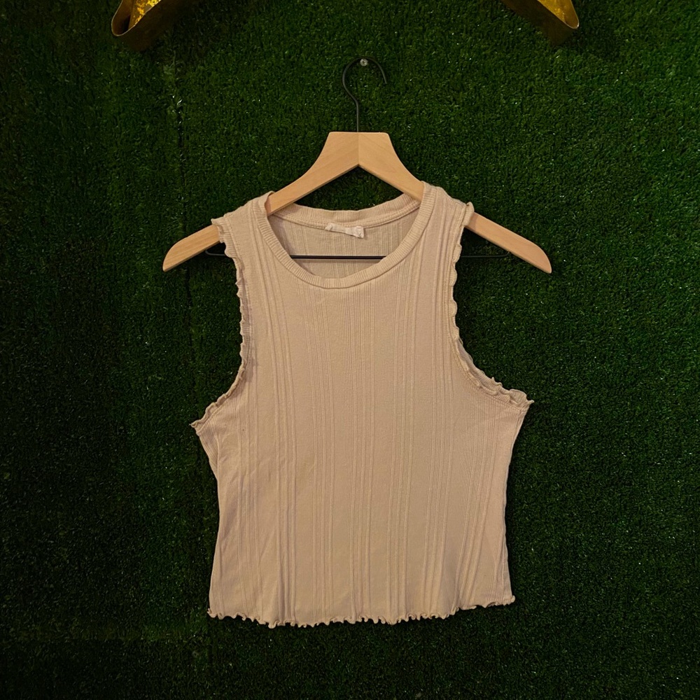 Lush Tan Tank Top with Wavy Edges